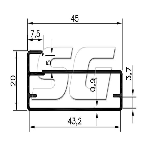 SG7013 PERFIL PORTA DESL P/ VIDRO FOSCO 3.00MTS