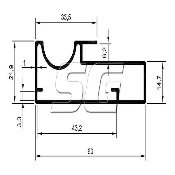 SG7014 PERFIL PORTA DESLIZANTE COM PUXADOR 15MM 3,00MTS