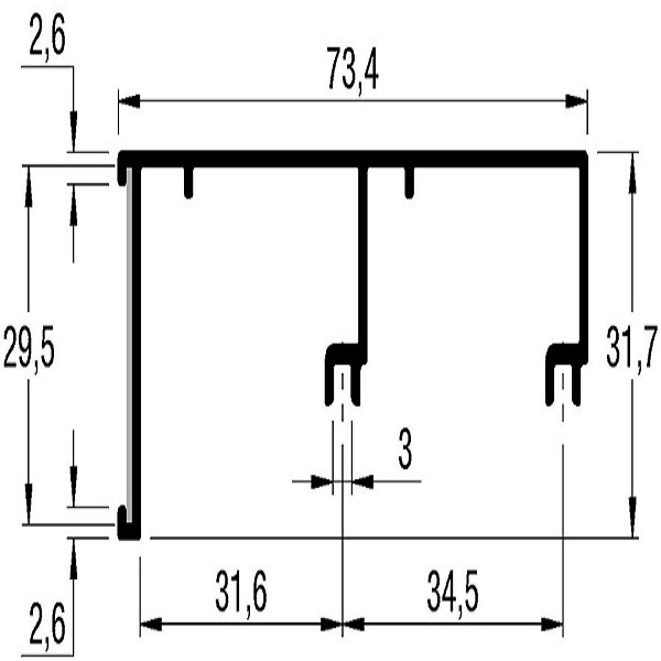 Trilho Superior 6552 Anodizado Jateado 3.00mts